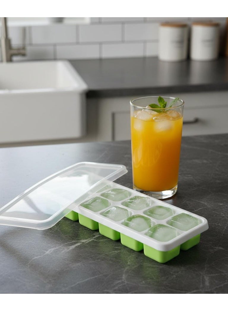 Spaceshoop 12 Slot Flexible Ice Cube Tray with Spill Resistant Lid Easy Release Silicone Bottom BPA Free Food Grade Material Perfect for Whiskey Cocktails and Baby Food White and Green 1 Pack - Image 2